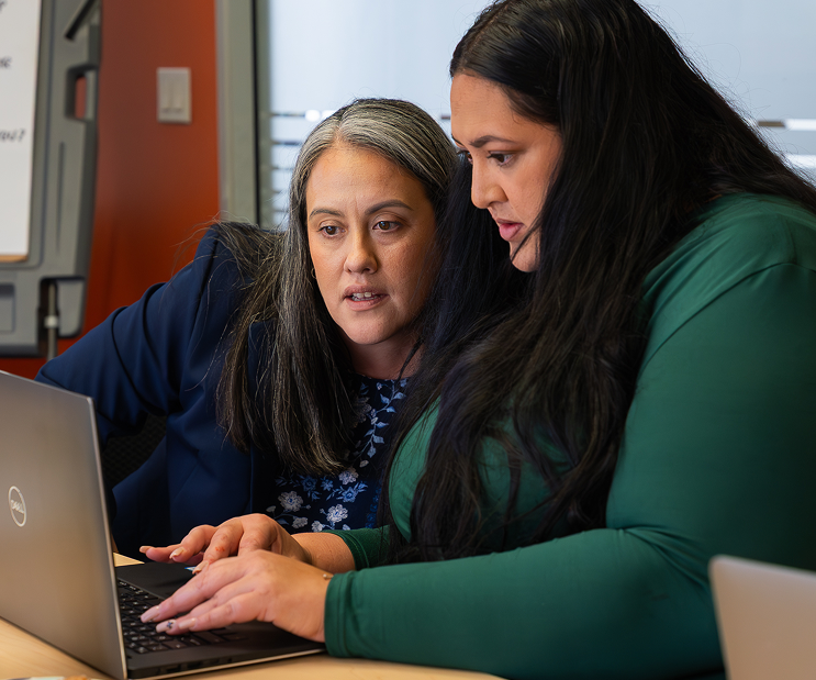 Teachers on a computer